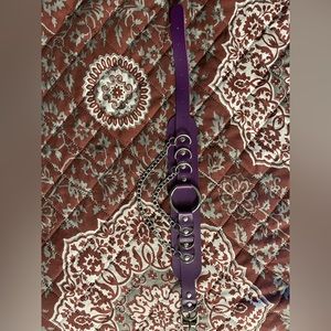 Collar/Choker; Purple collar, stainless steel hoops and chains.